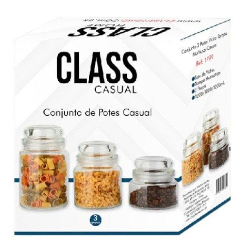 jogo de potes de vidro class home 3 peças 1799