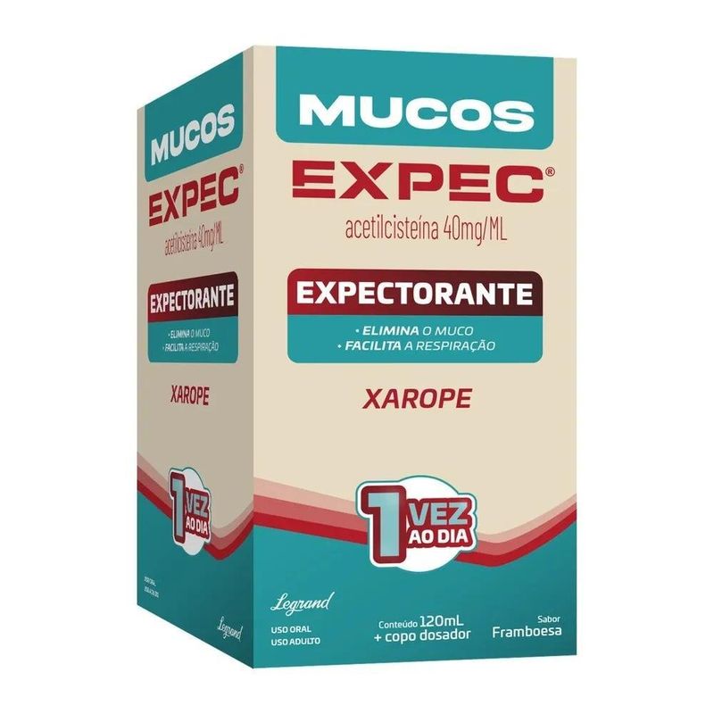 mucos expec acetilcisteína 40mg xarope sabor framboesa 120ml legrand