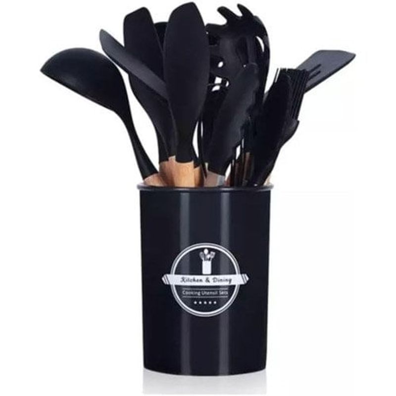 kit 12 peças de utensílios de cozinha hunan kitchen preto gj-12 e-bi