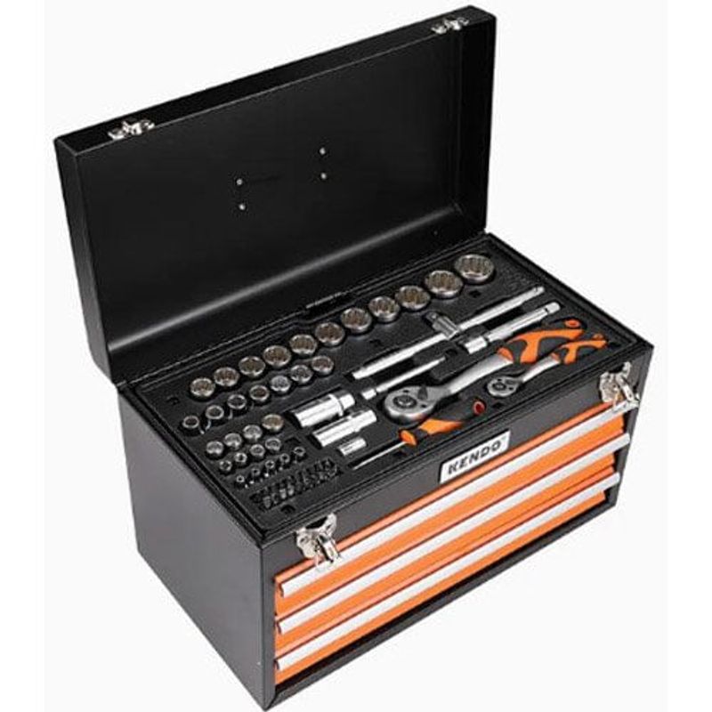 kit 86 peças de ferramentas kendo preto e laranja e-bi