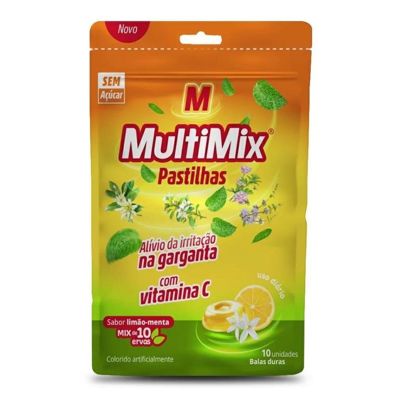 pastilha multimix com vitamina c sabor limão-menta 10 unidades balas duras ems