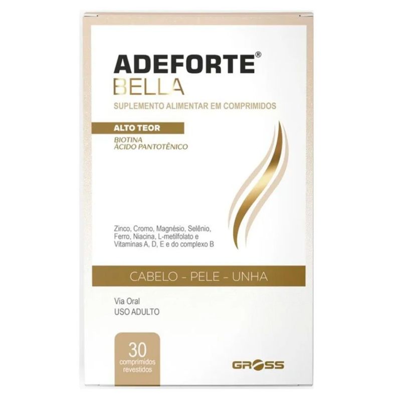 suplemento alimentar adeforte bella cabelo pele unha 30 comprimidos gross