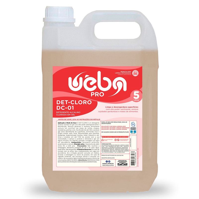 detergente clorado gel uêba det-cloro dc-01 5l (mp)
