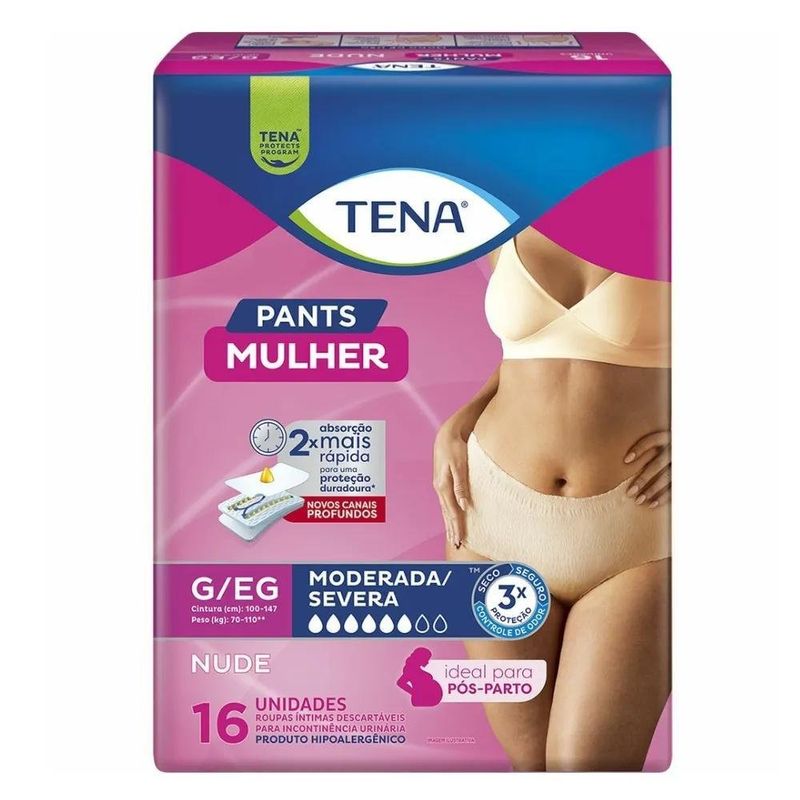 roupa íntima descartável nude tena pants mulher g/eg 16 unidades