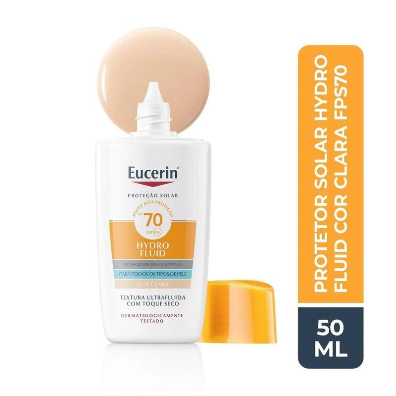 protetor solar facial eucerin sun hydro fluid cor clara fps70 50ml