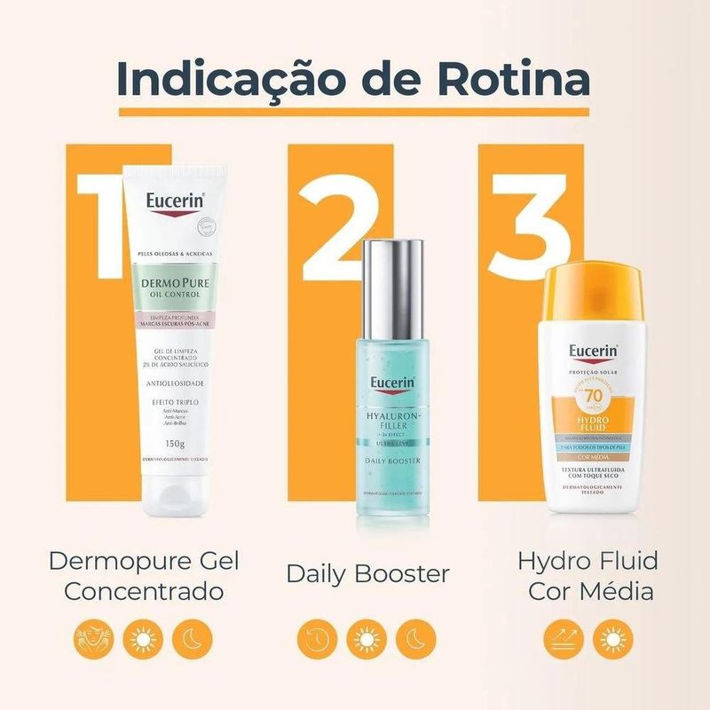 protetor solar facial eucerin sun hydro fluid cor média fps70 50ml
