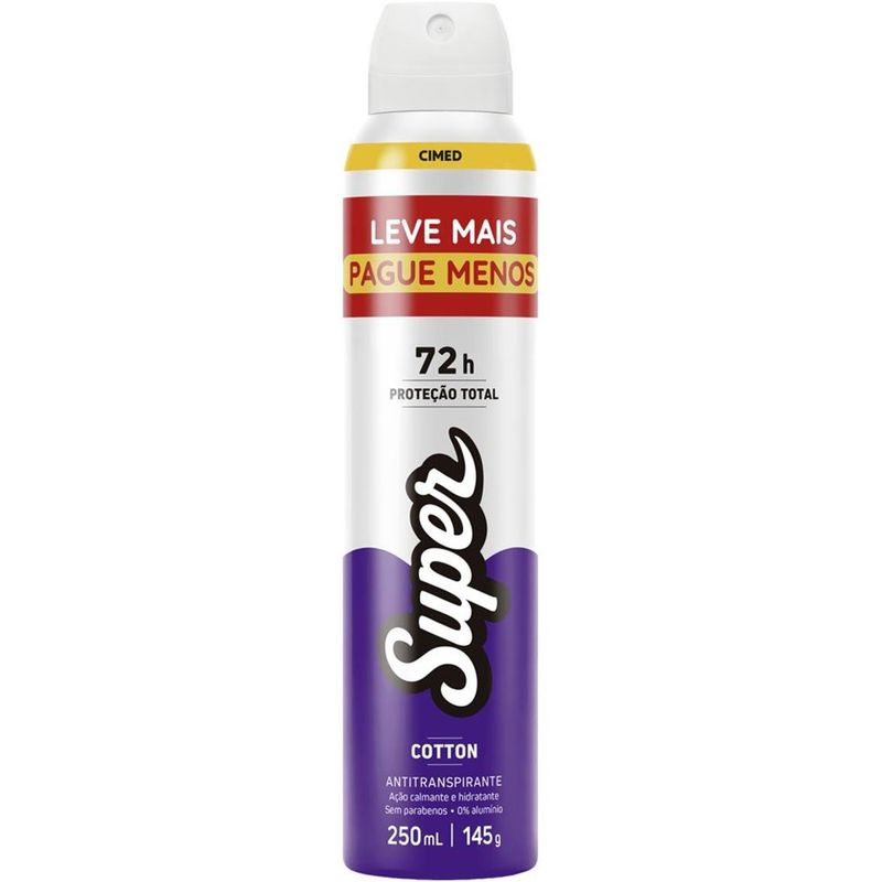 desodorante antitranspirante aerosol cimed super cotton 250ml