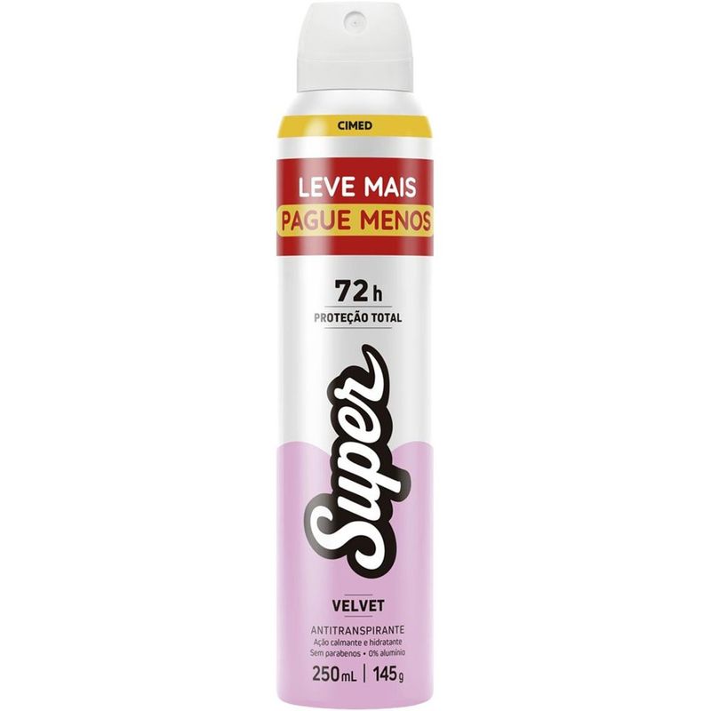 desodorante antitranspirante aerosol cimed super velvet 250ml