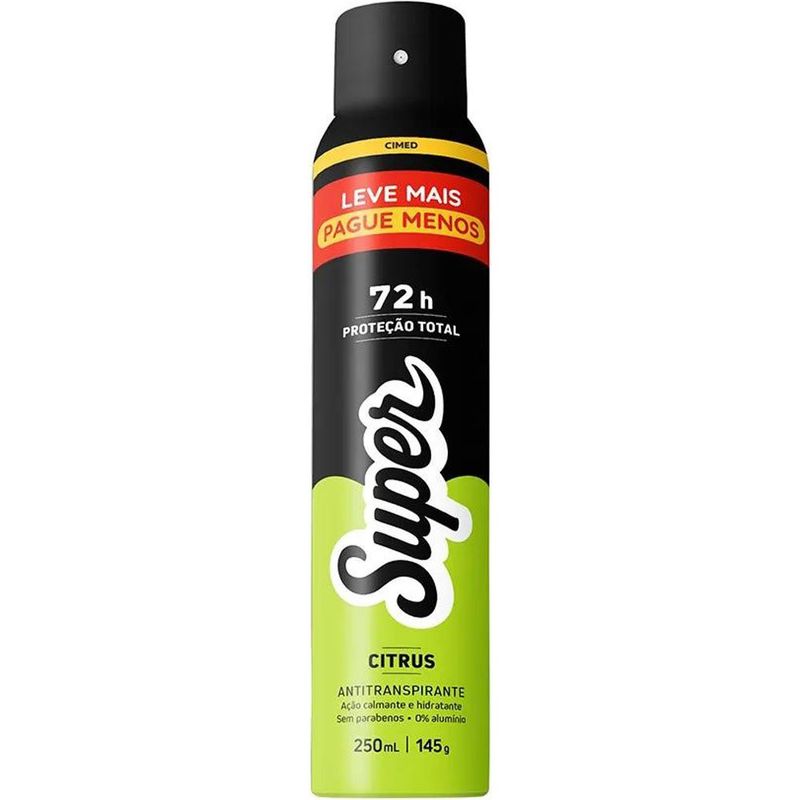 desodorante antitranspirante aerosol cimed super citrus 250ml