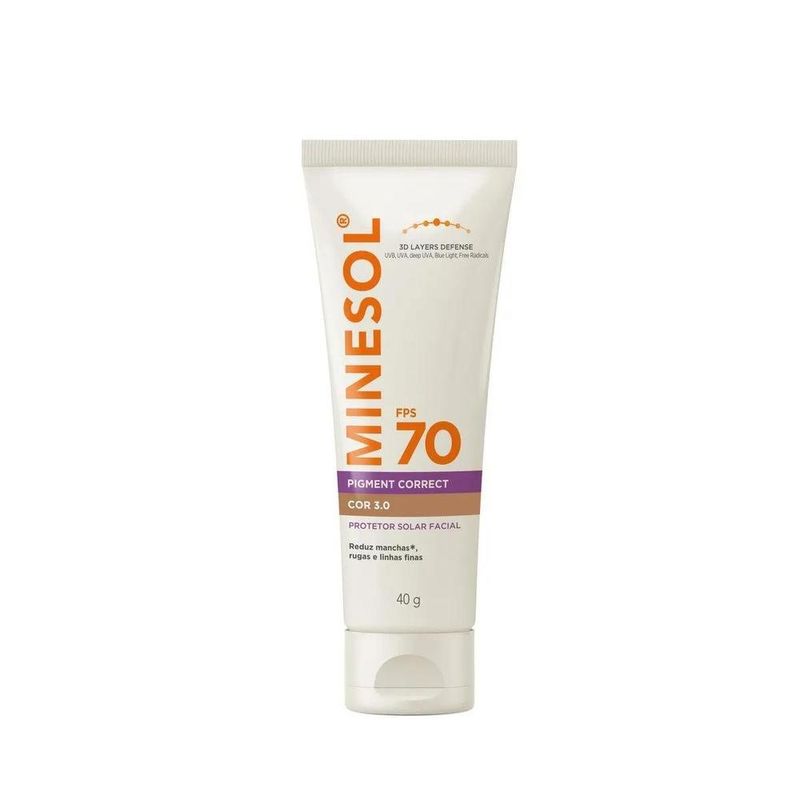 protetor solar facial minesol pigment correct fps70 cor 3.0 40g