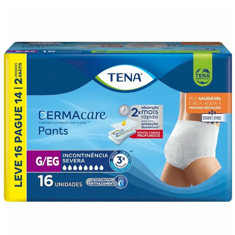 roupa íntima descartável tena dermacare pants g/eg 16 unidades
