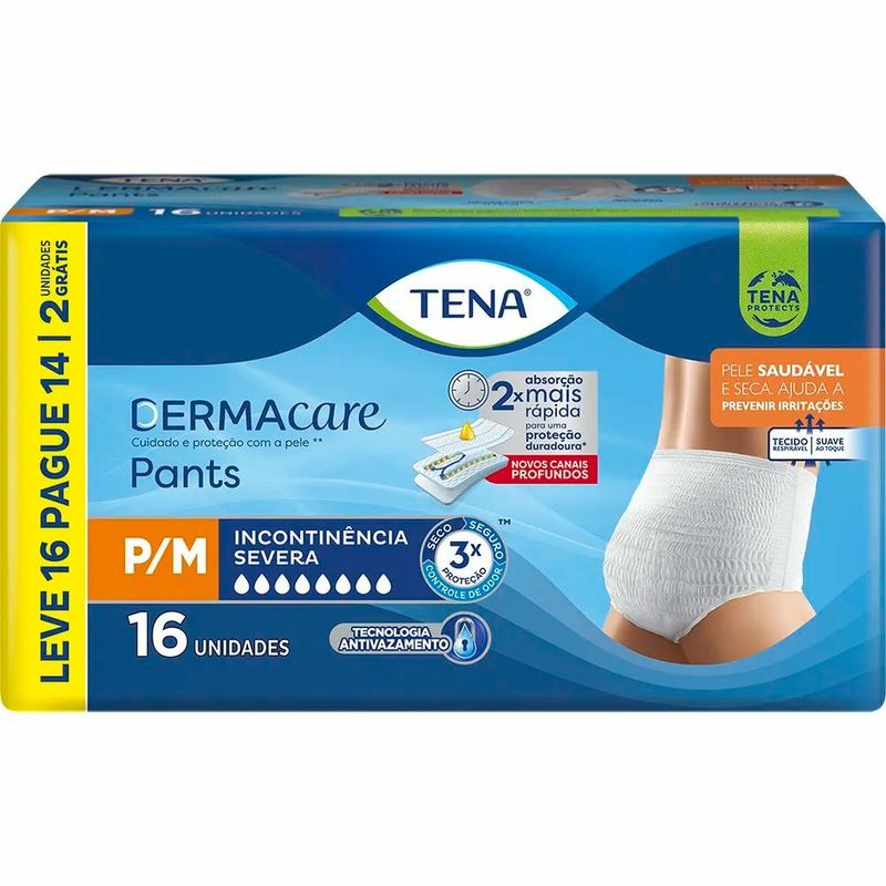 roupa íntima descartável tena dermacare pants p/m 16 unidades
