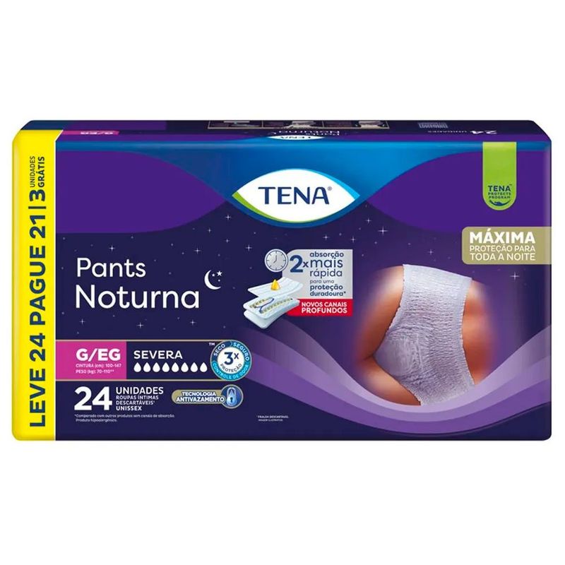 roupa íntima descartável tena pants noturna g/eg 24 unidades