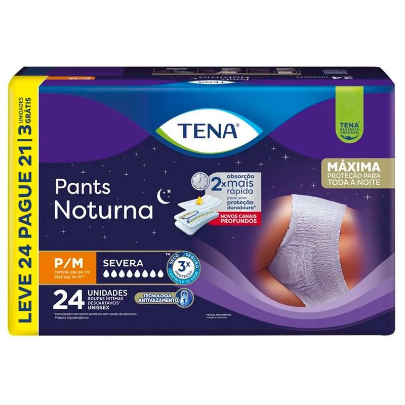 roupa íntima descartável tena pants noturna p/m 24 unidades