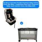 kit berço cercado portátil premium baby infinity cinza até 18kg + cadeirinha para carro premium baby auto comfort grow até 36kg (mp)