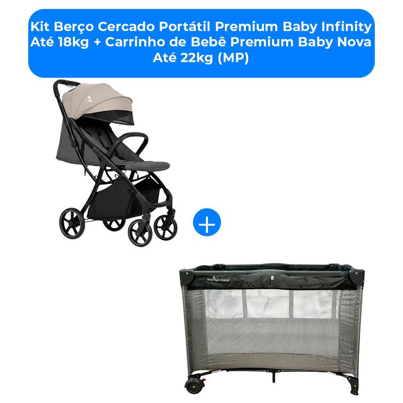 kit berço cercado portátil premium baby infinity até 18kg + carrinho de bebê premium baby nova até 22kg (mp)