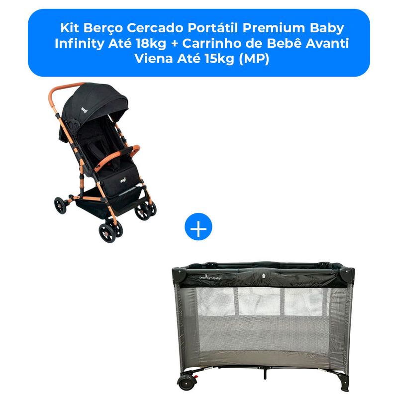 kit berço cercado portátil premium baby infinity até 18kg + carrinho de bebê avanti viena até 15kg (mp)