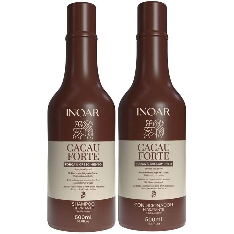 kit inoar cacau forte shampoo hidratante 500ml + condicionador hidratante 500ml