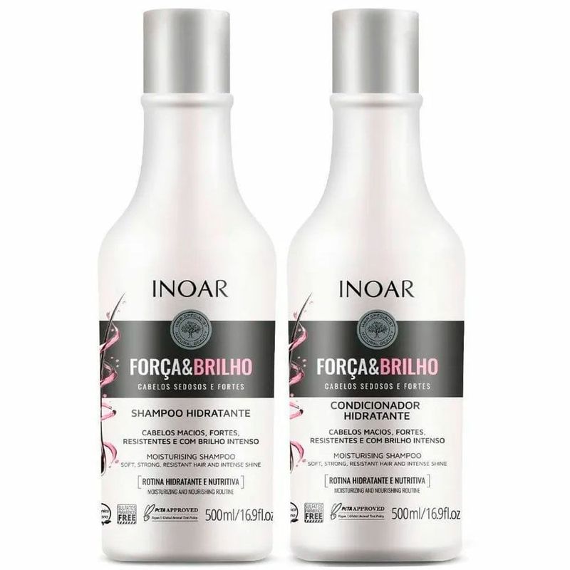 kit inoar força e brilho shampoo hidratante 500ml + condicionador hidratante 500ml