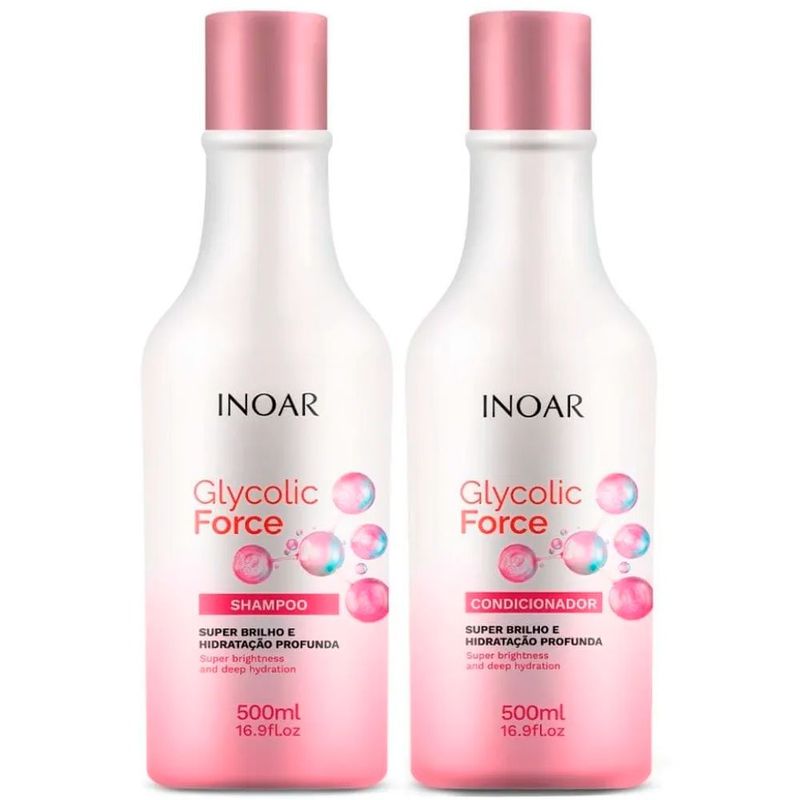 kit inoar glycolic force shampoo 500ml + condicionador 500ml