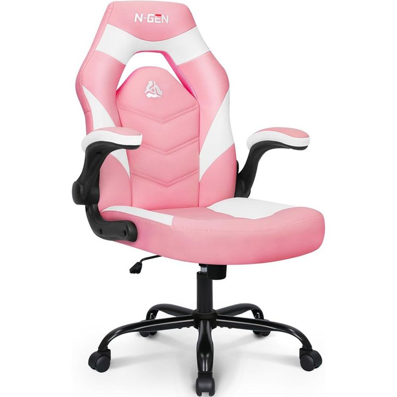 cadeira gamer neo chair ergonômica ajustável de couro sintético rosa a-bi