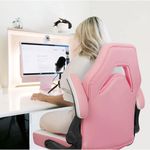 cadeira gamer neo chair ergonômica ajustável de couro sintético rosa a-bi