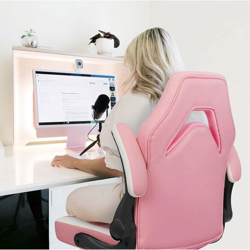 cadeira gamer neo chair ergonômica ajustável de couro sintético rosa a-bi