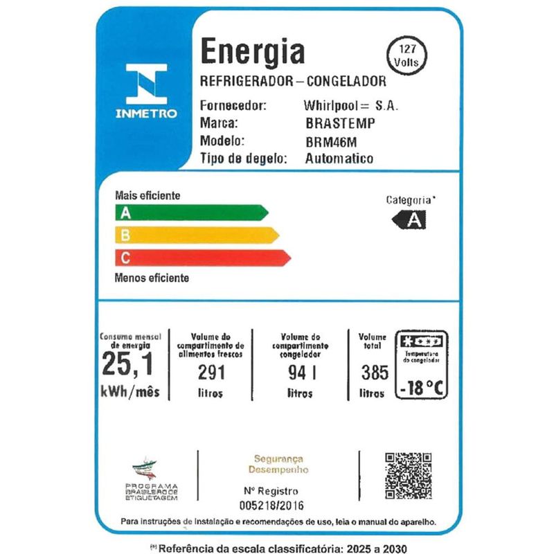 geladeira brastemp frost free duplex 385 litros 127v branco brm46mbana