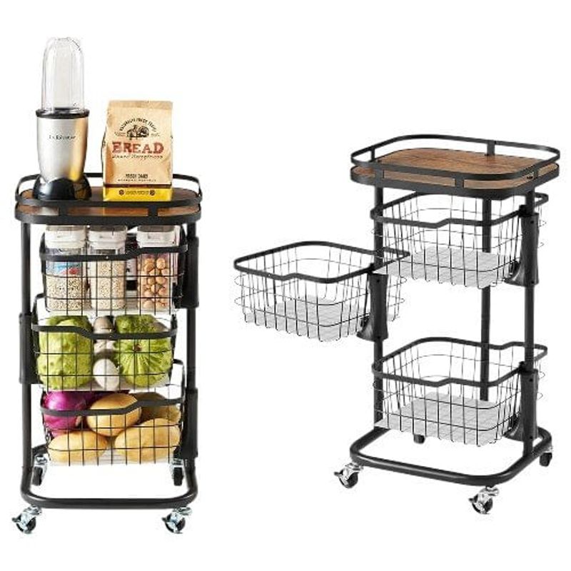 carrinho organizador yiwu de 3 andares para utensílios de cozinha le2593 0-2 preto e-bi