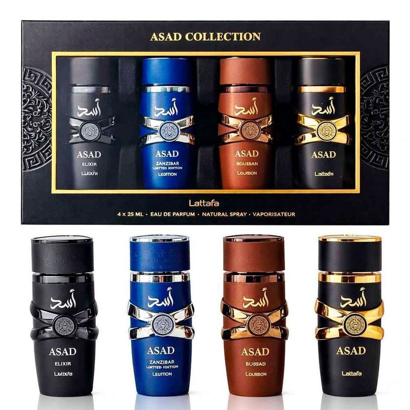 kit perfume árabe lattafa asad collection 4 miniaturas edp 25ml (mp)