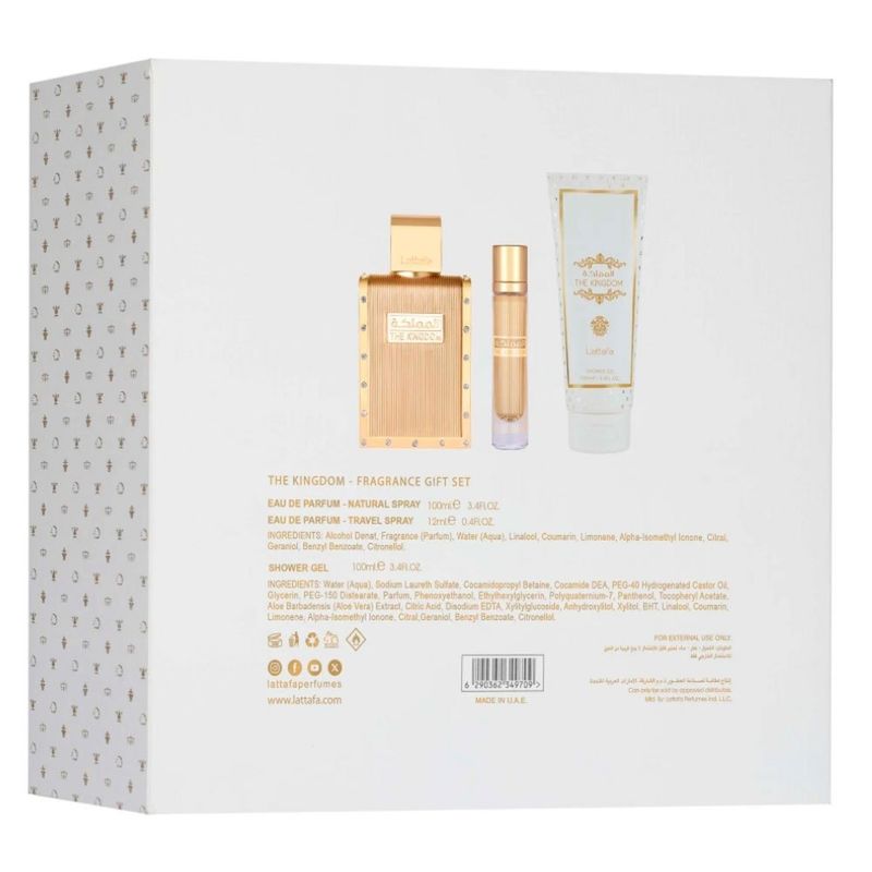 kit perfume árabe unissex lattafa the kingdom 100ml mini 12ml gel 100ml (mp)
