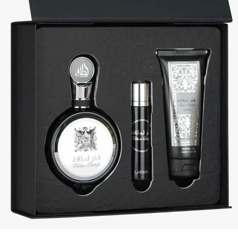 kit perfume árabe masculino lattafa fakhar black 100ml mini 50ml gel 100ml (mp)