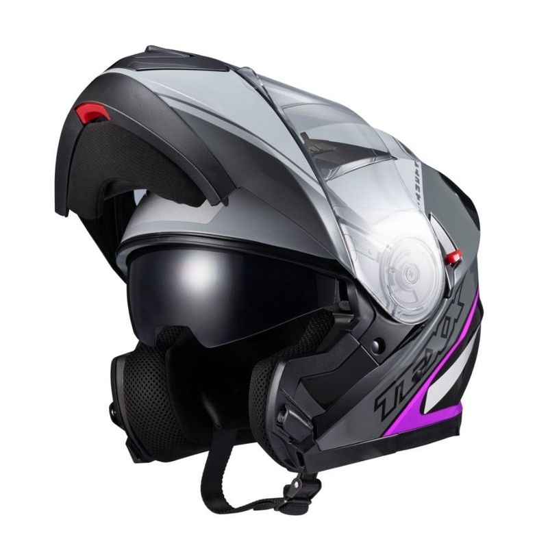 capacete texx escamoteável gladiator v3 makan cinza e rosa 62 (mp)