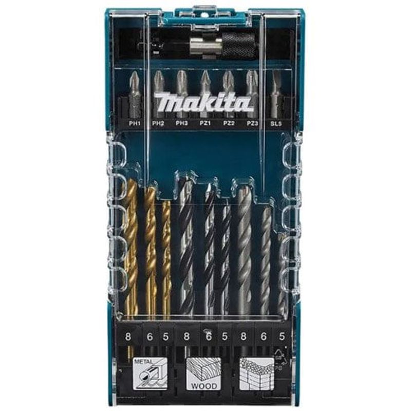 jogo de 17 peças brocas e bits makita d-74887