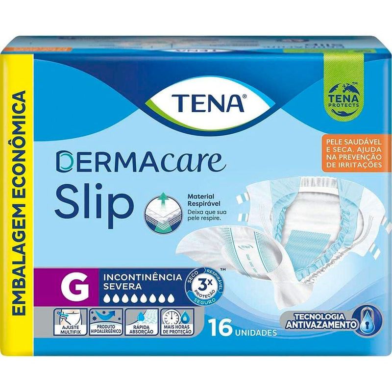 fralda descartável adulto tena dermacare slip g 16 unidades