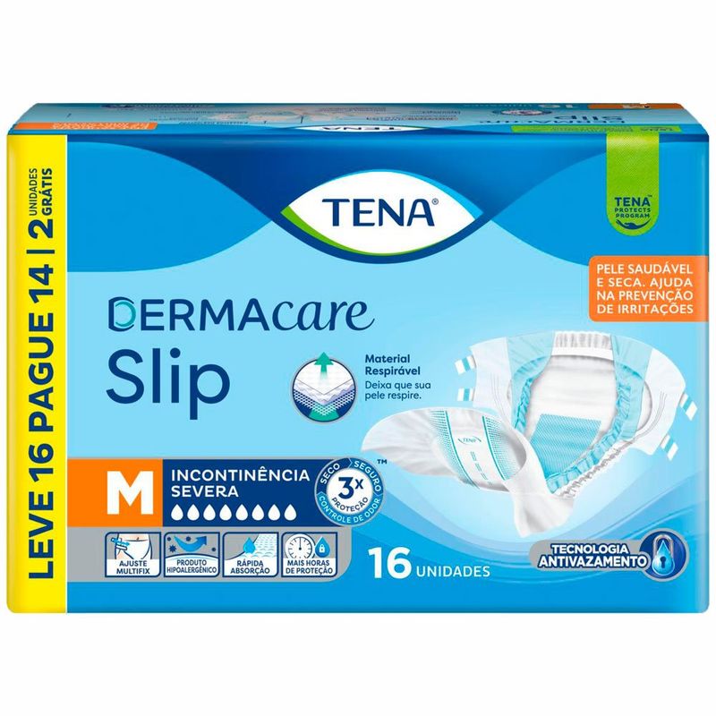fralda descartável adulto tena dermacare slip m 16 unidades