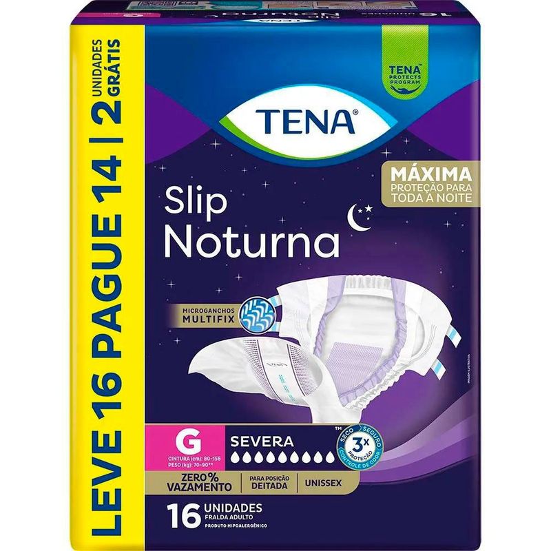 fralda descartável adulto tena slip noturna g 16 unidades