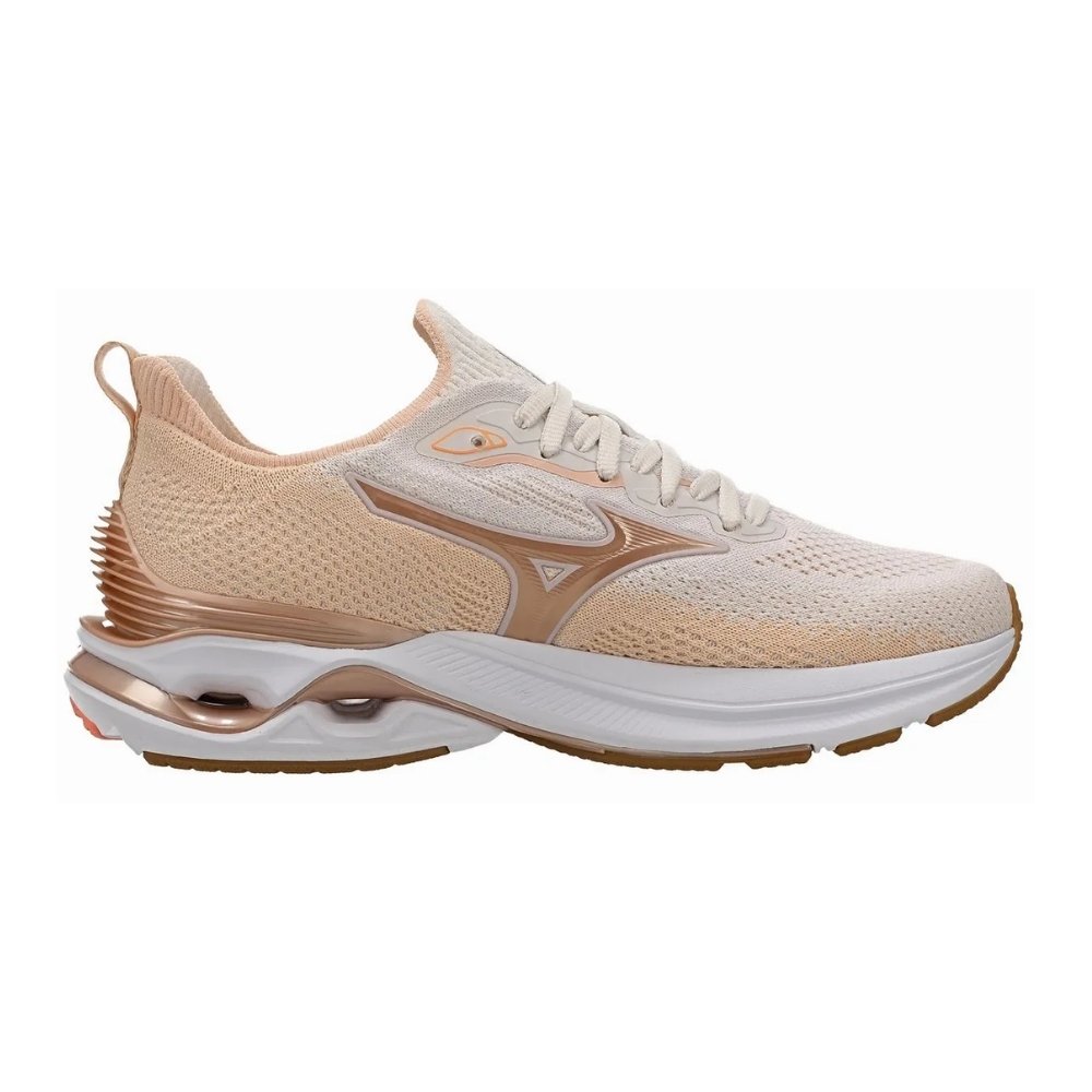 Tênis Corrida Feminino N°37 Mizuno Wave Mirai 8 Bege E Laranja (MP)