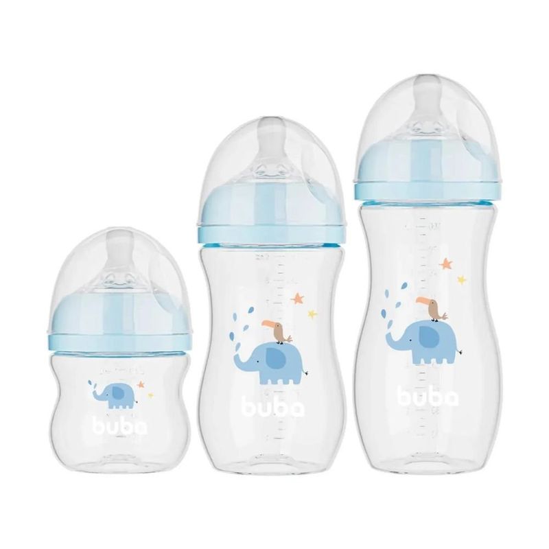 kit mamadeira buba easy flow 3 peças 120ml 270ml 330ml azul 0987 (mp)