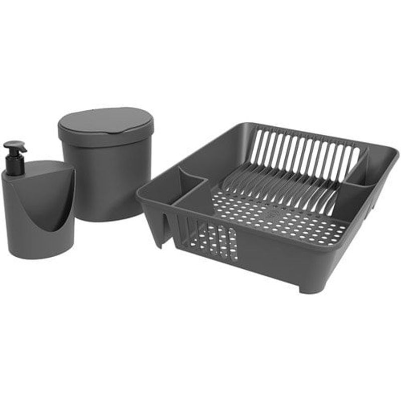 conjunto de 3 peças organizador de pia coza cinza 99400/1536
