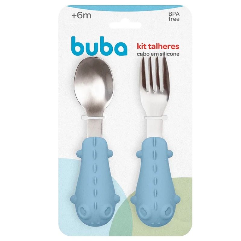 kit talheres buba em silicone e aço inoxidável azul (mp)