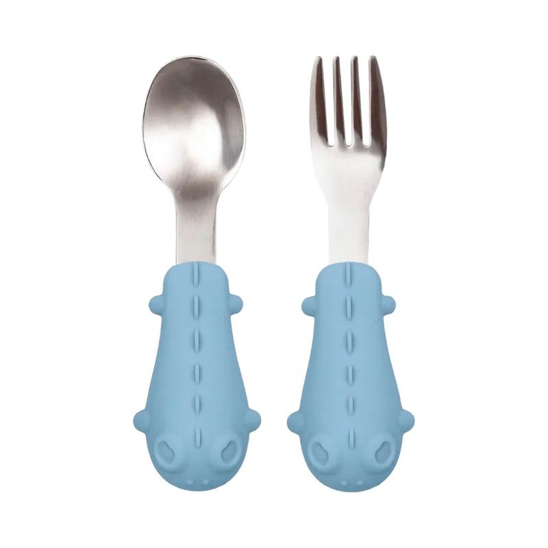 kit talheres buba em silicone e aço inoxidável azul (mp)