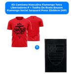 kit camiseta masculina flamengo tetra libertadores p + toalha de rosto bouton flamengo social jacquard preto 33x50cm (mp)