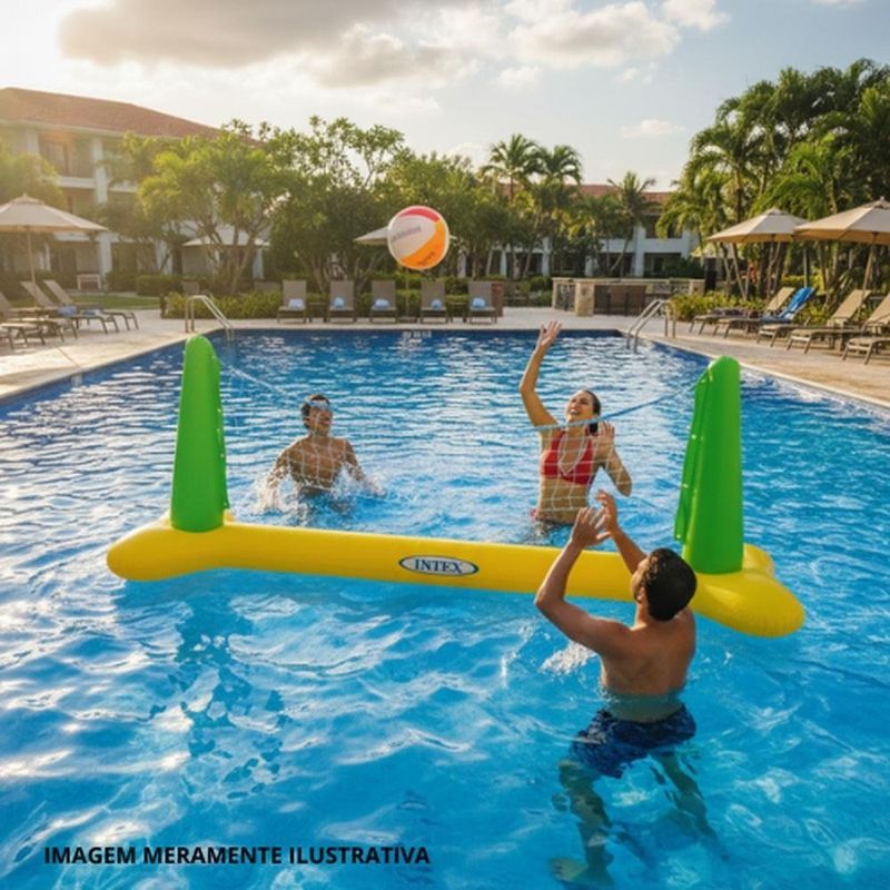 brinquedo inflável rede de vôlei com bola wet set verde e amarelo 239x64cm (mp)