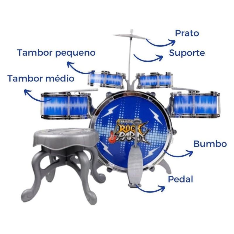 bateria infantil dm toys rock party azul dmt6066 (mp)