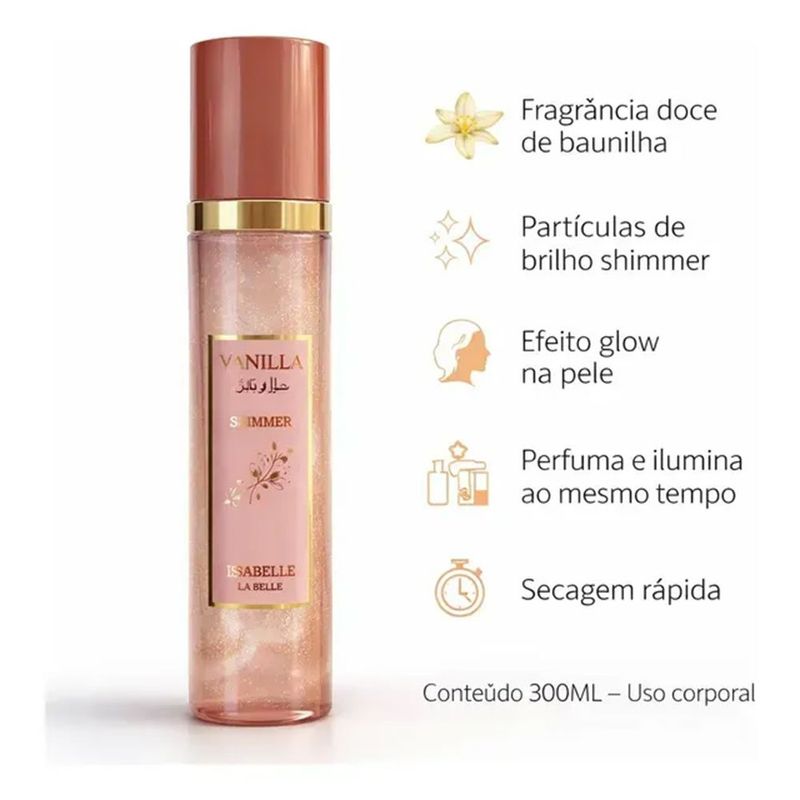 body splash árabe feminino isabelle vanilla shimmer 300ml (mp)