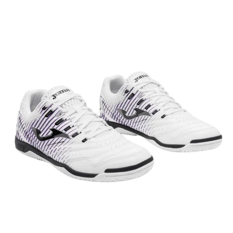 chuteira masculina futsal nº39 joma máxima branco roxo (mp)