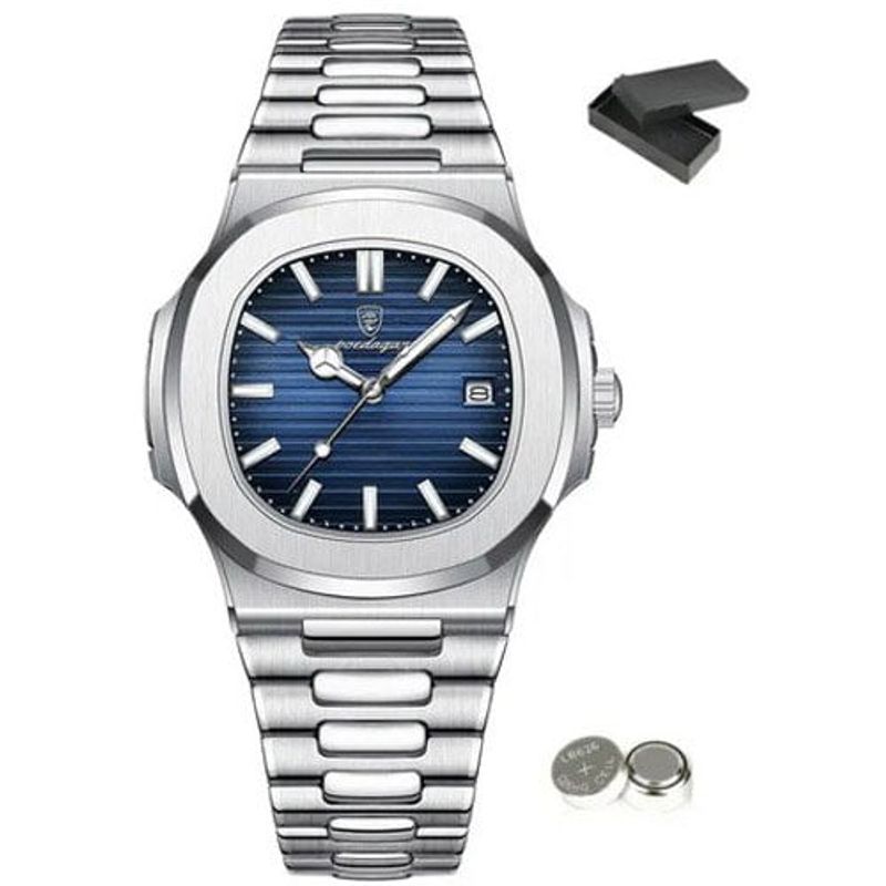 relógio masculino poedagar prata e azul 613 j-mbi