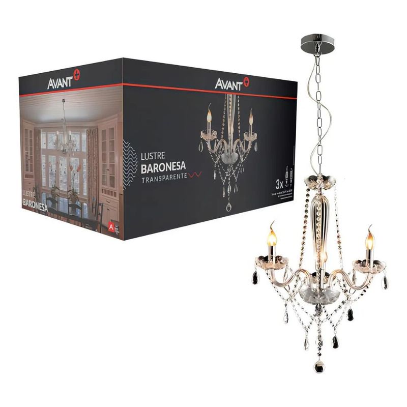 lustre avant baronesa 3 luzes e14 bivolt transparente (mp)