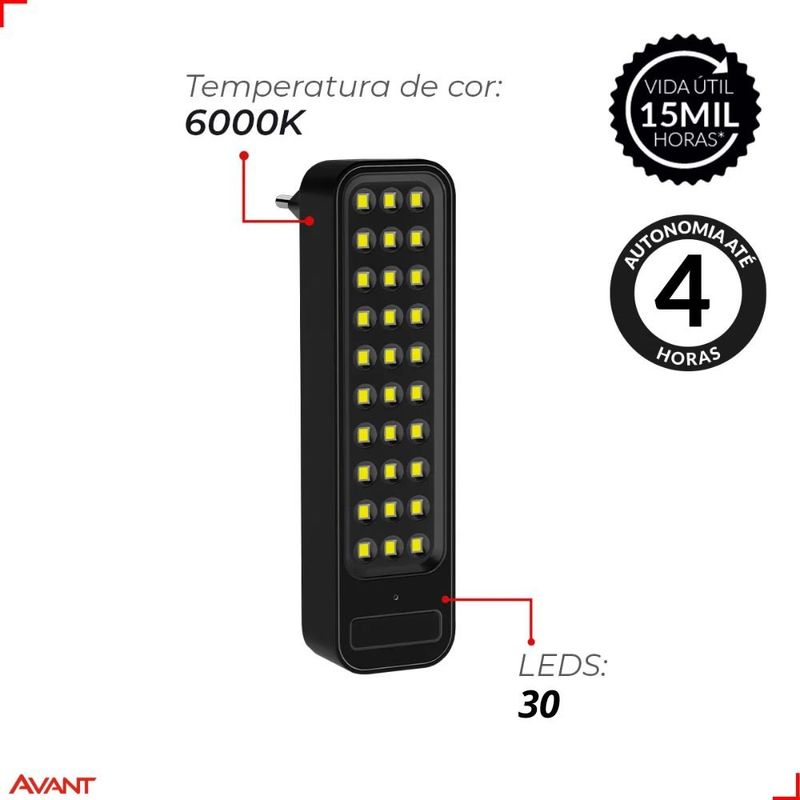 luminaria de emergencia avant barra plug 2w 6000k luz branco frio bivolt preto (mp)